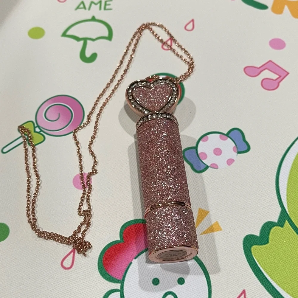 Red Lipstick in a Glittery Pink Tube with a Mirror Heart on Top - NIB - Picture 10 of 16